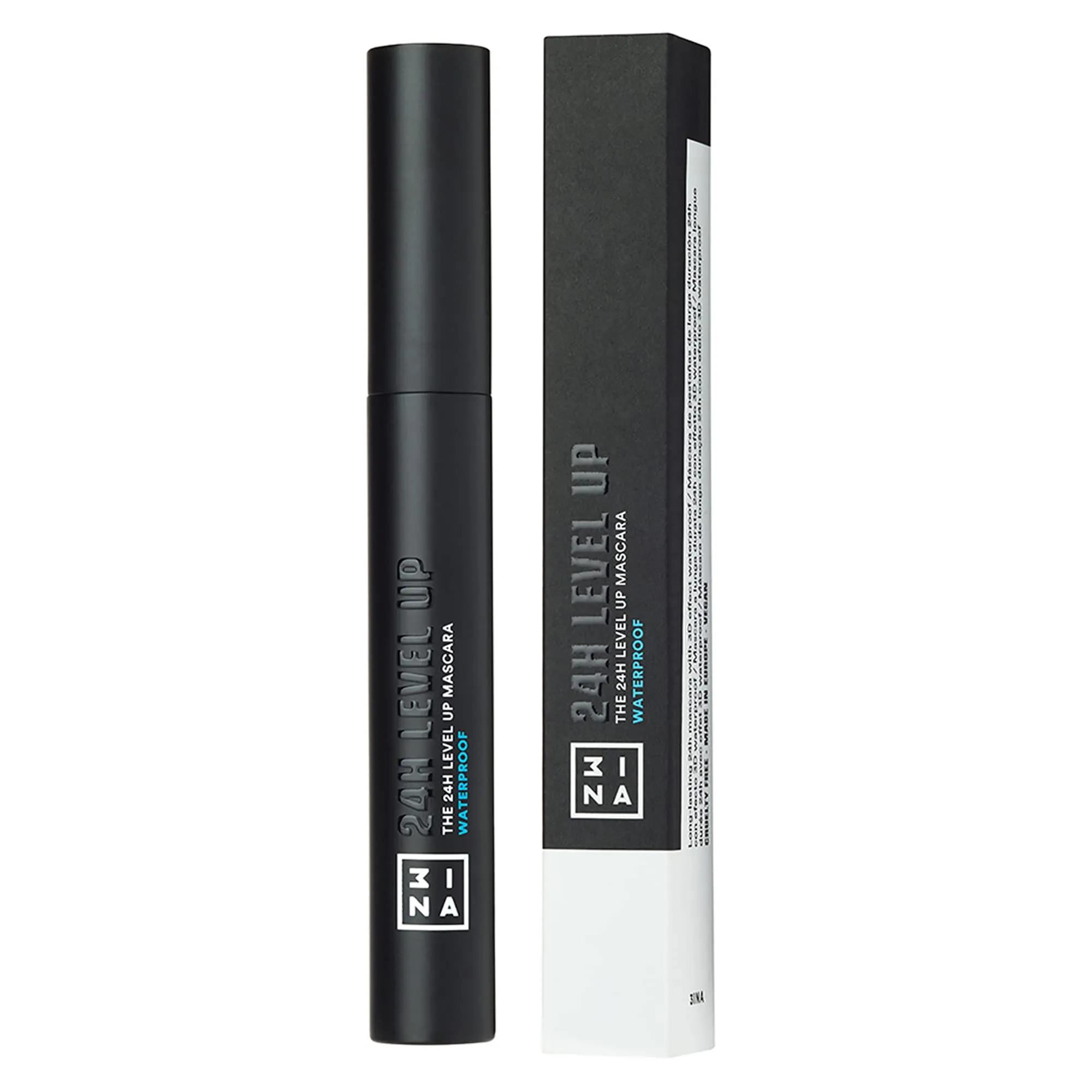 3INA MAKEUP - Vegan - Cruelty Free - The 24h Level Up Mascara Waterproof 900 - Black Mascara Long Lashes - Extreme Definition - Volume Length Curve - Panoramic Effect - Metallic Tube - Hourglass Brush