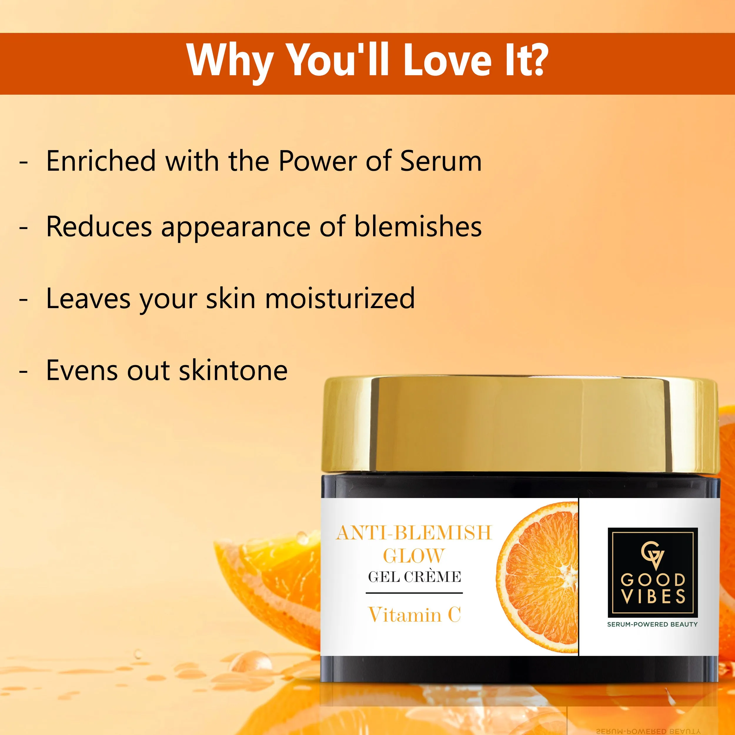 Good Vibes Anti Blemish Glow gel Creme Vitamin C | Spotless glow, Brightening, Depigmentation, Oil free (100 g)