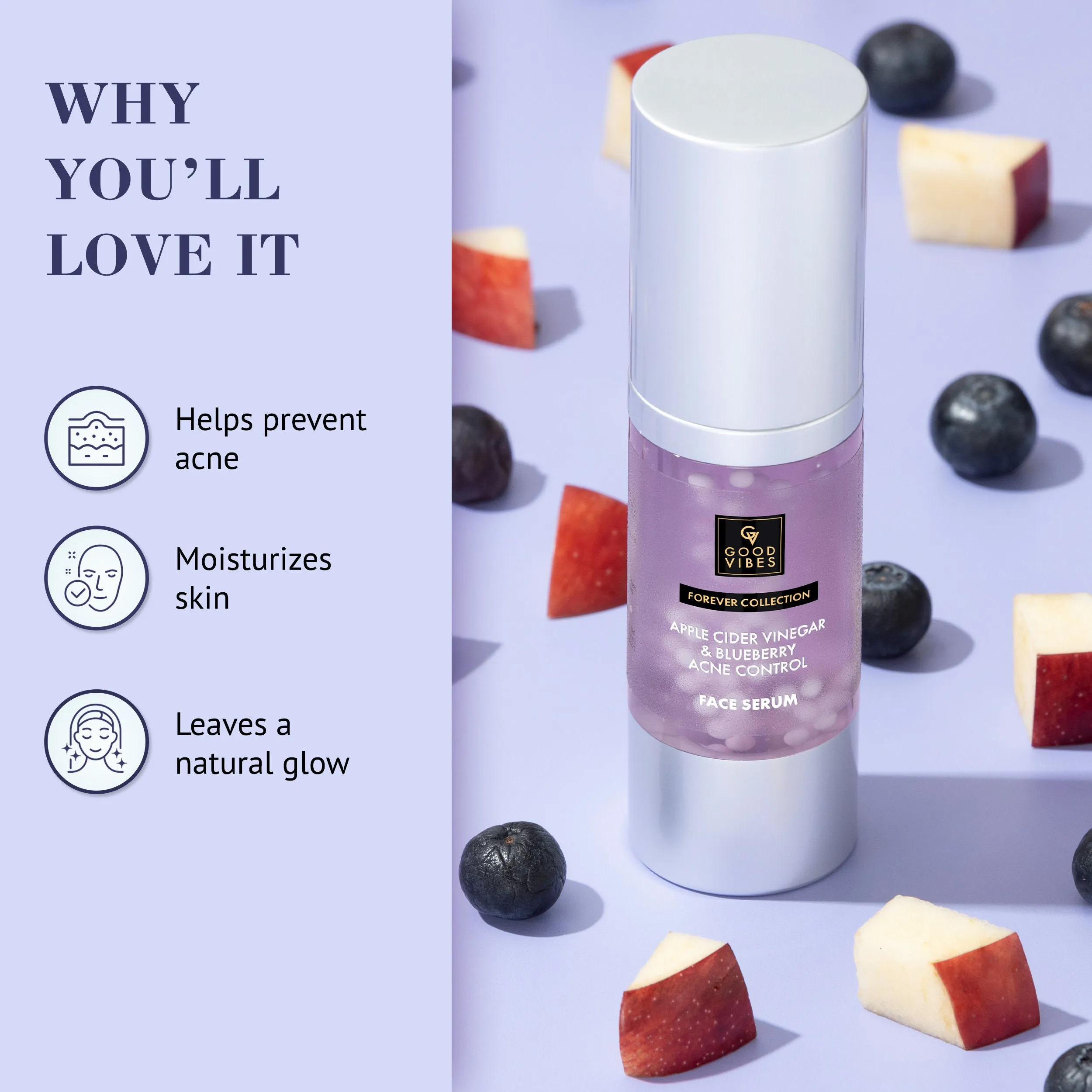 Good Vibes Apple Cider Vinegar & Blueberry Acne Control Face Serum (30 ml)