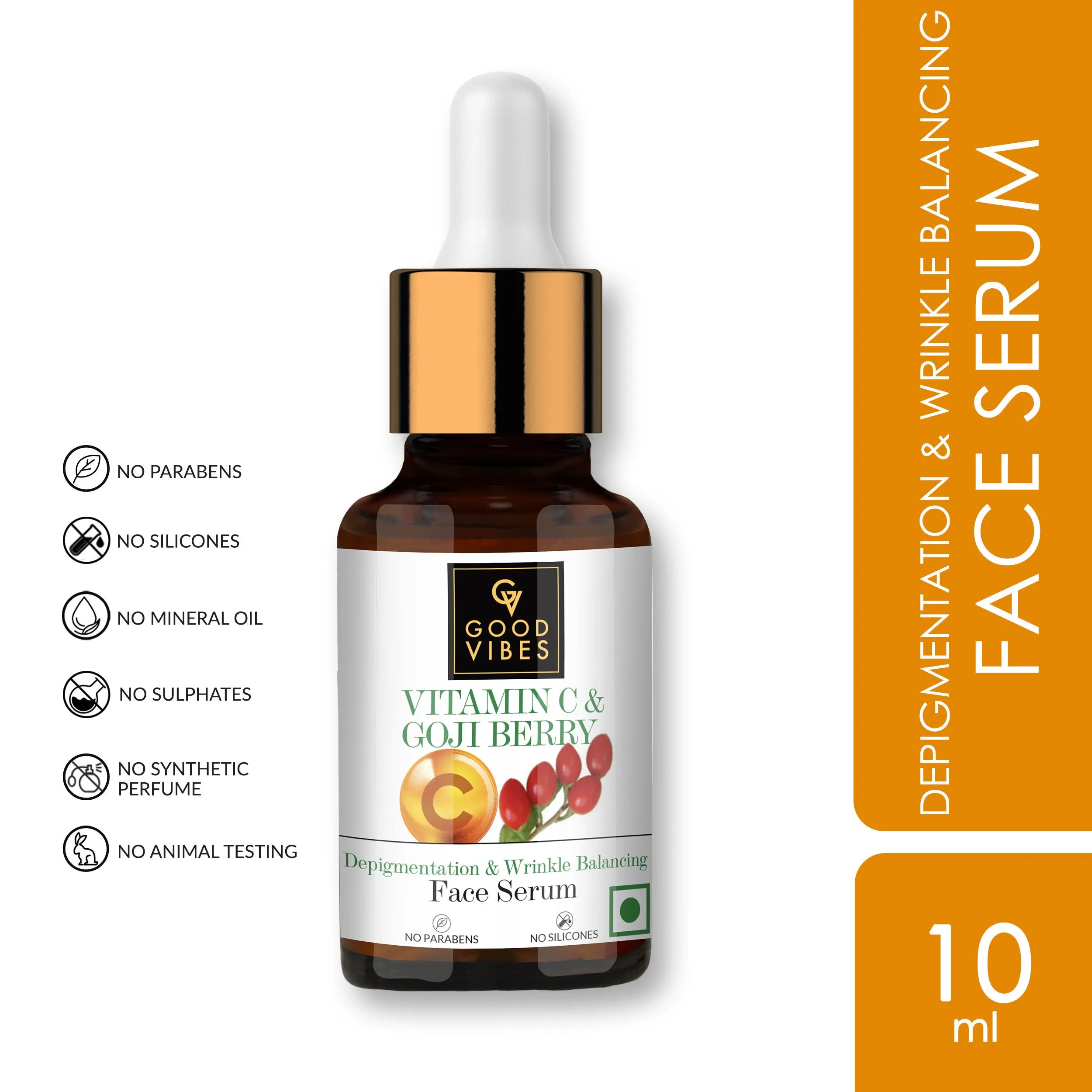 Good Vibes Vitamin C & Goji Berry Depigmentation & Wrinkle Balancing Face Serum | Lightening | With Aloe Vera | No Parabens, No Sulphates (10 ml)