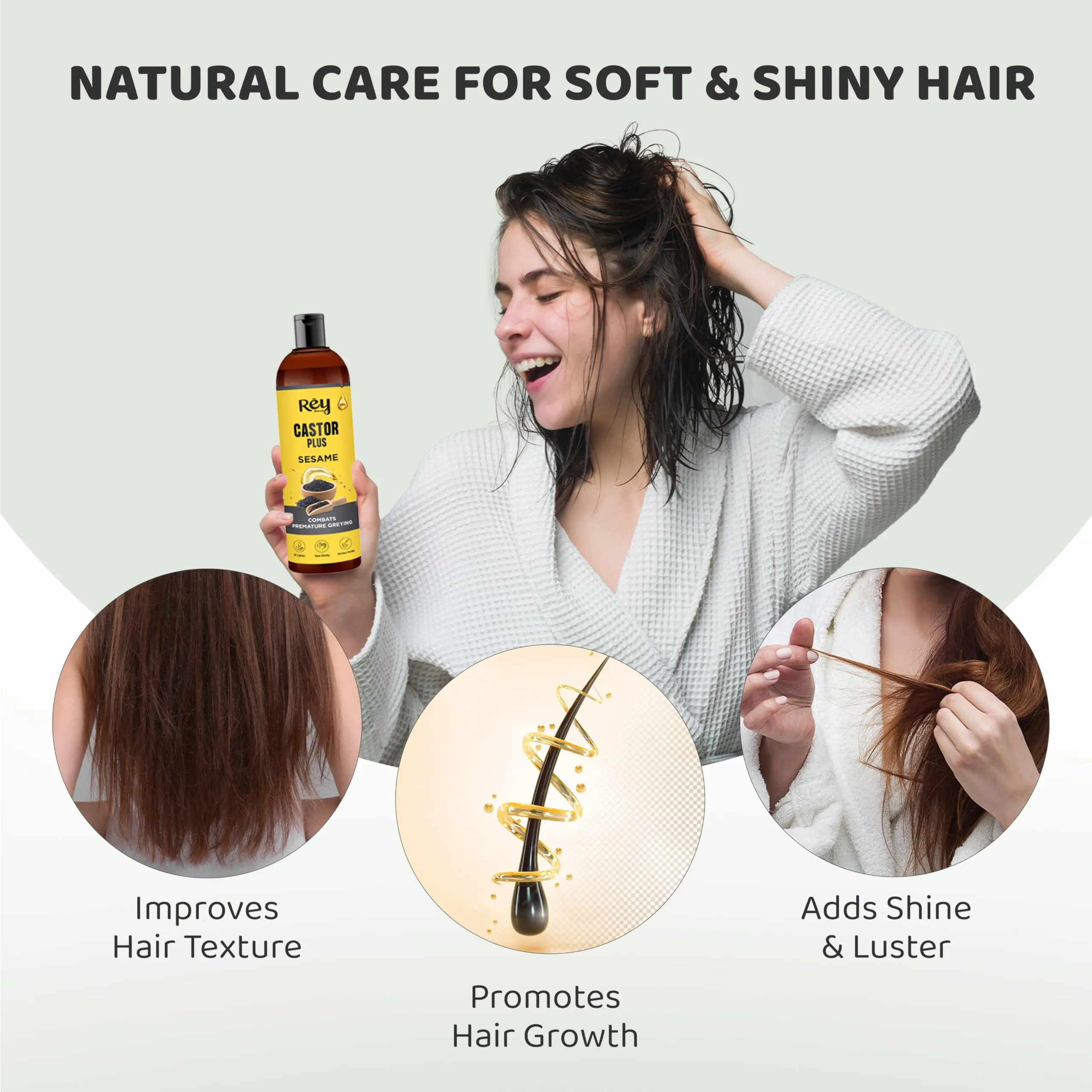 Rey Naturals Premixed cold pressed Castor Plus Sesame Hair oil | For Nourished & Healthy Hair | Suitable For Dry & Oily Scalp | For Men & Women 200 ml