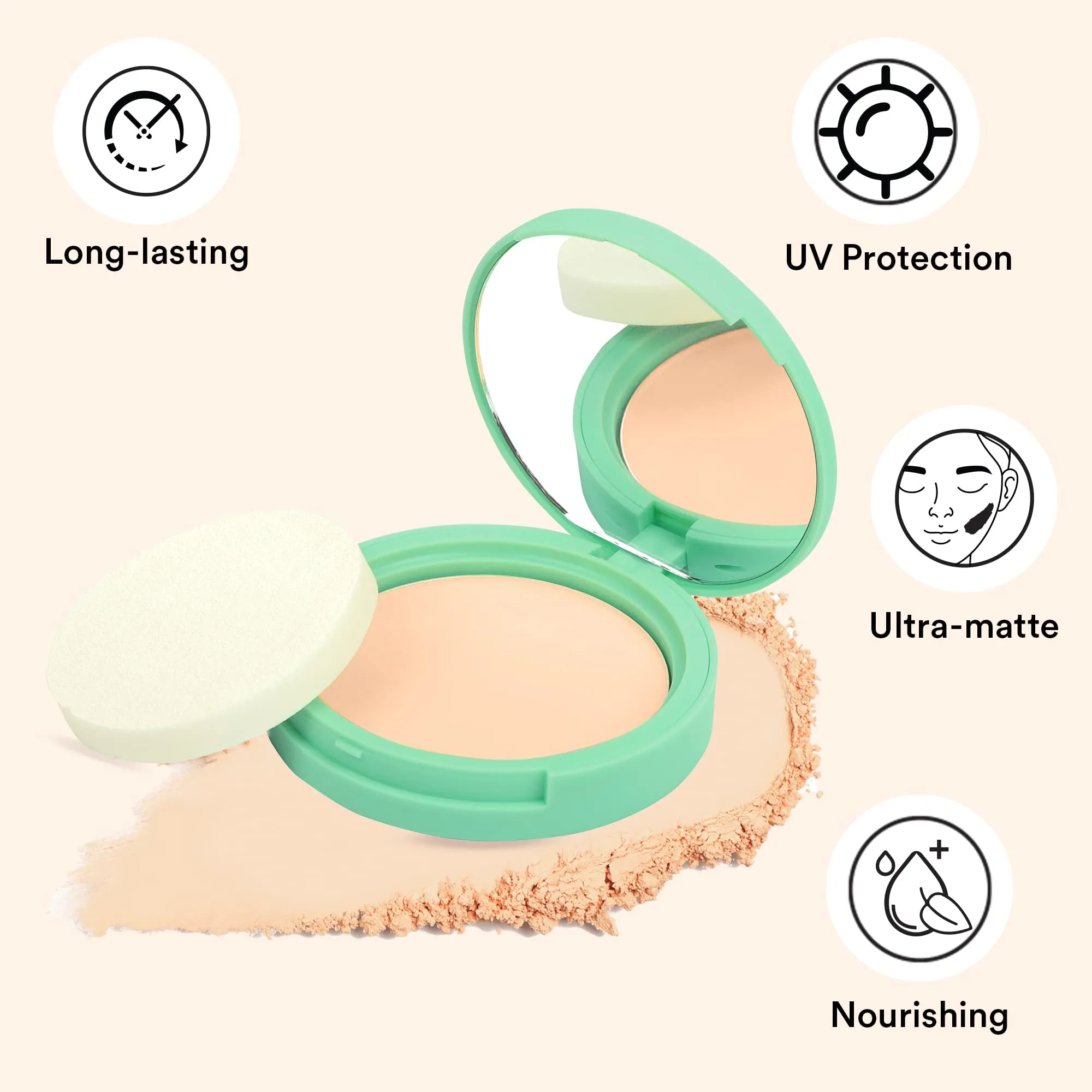 SUGAR POP Longwear Compact – 01 Sand for Fair to Medium Skin Tone | Vitamin E Enriched | UV Protection, Pore Minimizing l Medium Coverage | Face Compact for Women l 9 gm