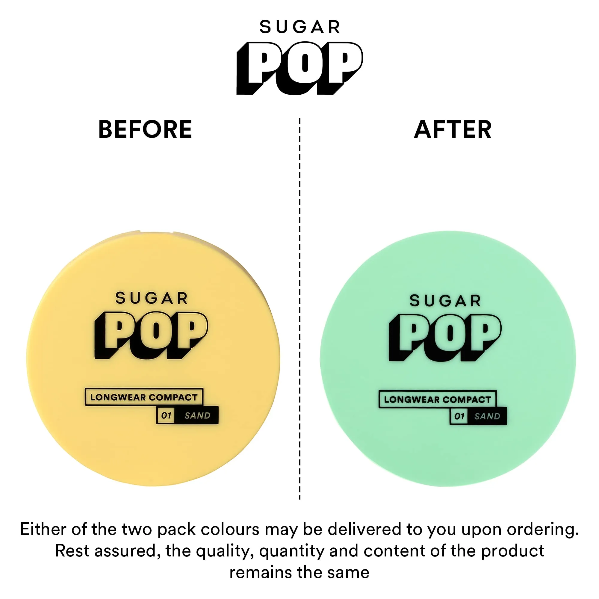 SUGAR POP Longwear Compact – 01 Sand for Fair to Medium Skin Tone | Vitamin E Enriched | UV Protection, Pore Minimizing l Medium Coverage | Face Compact for Women l 9 gm