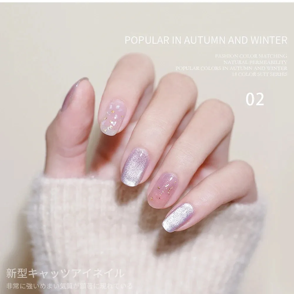 Vendeeni 9 Colors Holographic Crystal Cat Eye Gel Nail Polish Semi Permanent UV Soak Off Gel Lacquer Magnetic Hybrid Gel Varnish