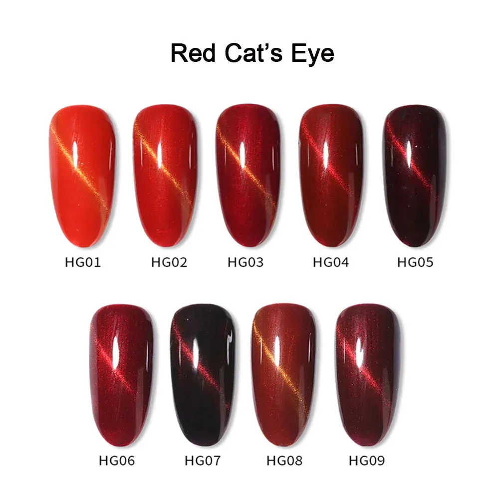 Vendeeni 9 Colors Red Series Cat Eye Gel Nail Polish Wine Red Glitter Nail Art Gel Varnish Magnetic UV LED Soak Off Gel Lacquer