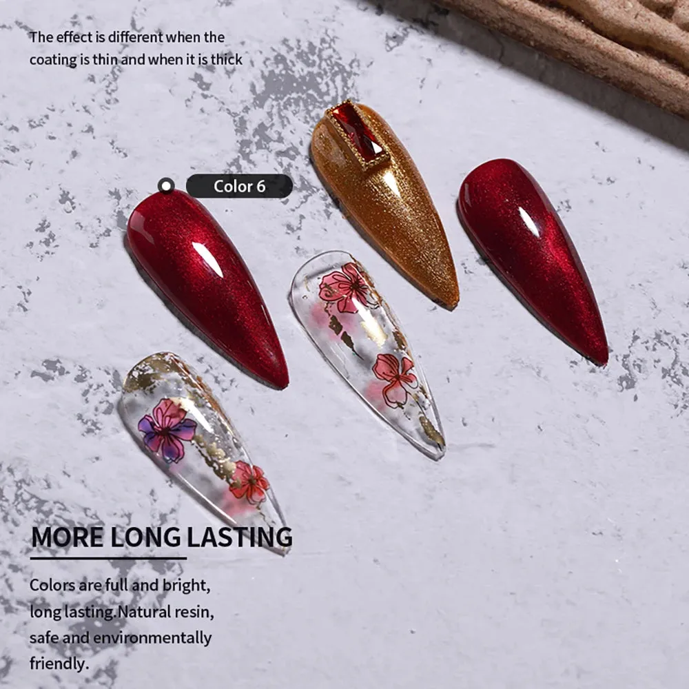 Vendeeni 9 Colors Red Series Cat Eye Gel Nail Polish Wine Red Glitter Nail Art Gel Varnish Magnetic UV LED Soak Off Gel Lacquer