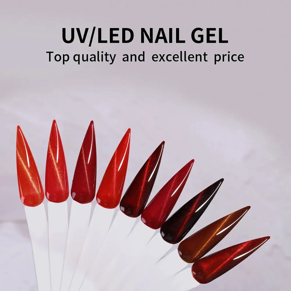 Vendeeni 9 Colors Red Series Cat Eye Gel Nail Polish Wine Red Glitter Nail Art Gel Varnish Magnetic UV LED Soak Off Gel Lacquer