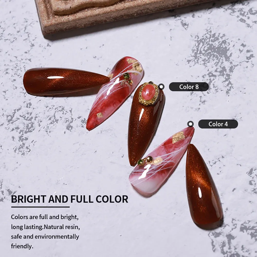 Vendeeni 9 Colors Red Series Cat Eye Gel Nail Polish Wine Red Glitter Nail Art Gel Varnish Magnetic UV LED Soak Off Gel Lacquer